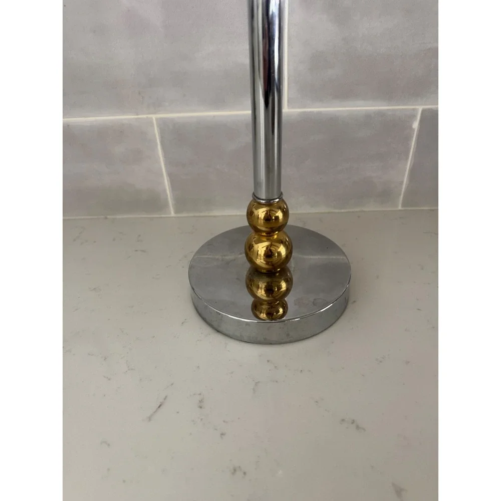 Vintage Chrome and Gold Ball T-Bar Jewelry Stand Necklace Organizer Display